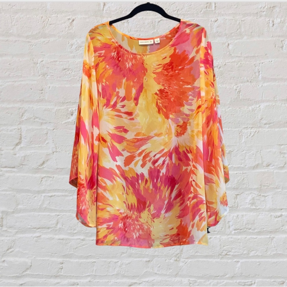 Susan Graver Chiffon Bateau Neck Tunic/Trumpet Sleeves
